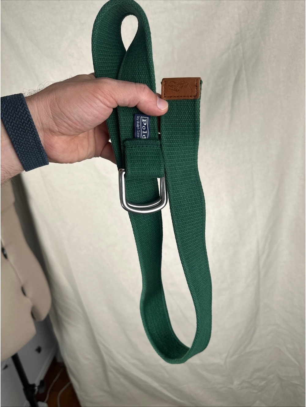 Polo Ralph Lauren Mens Belt Green Canvas Web D Ring 39.5in